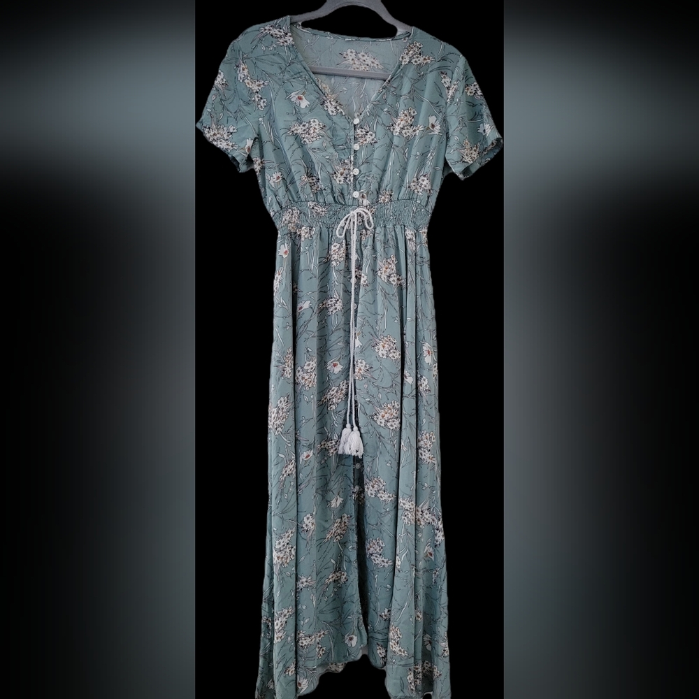 Womens Floral Smocked Maxi Dress